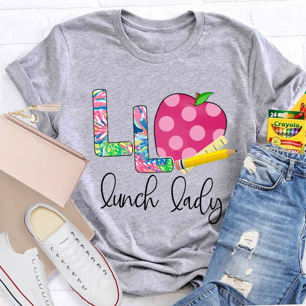 L Is For Lunch Lady Tie-Dye Font And Apple T-shirt