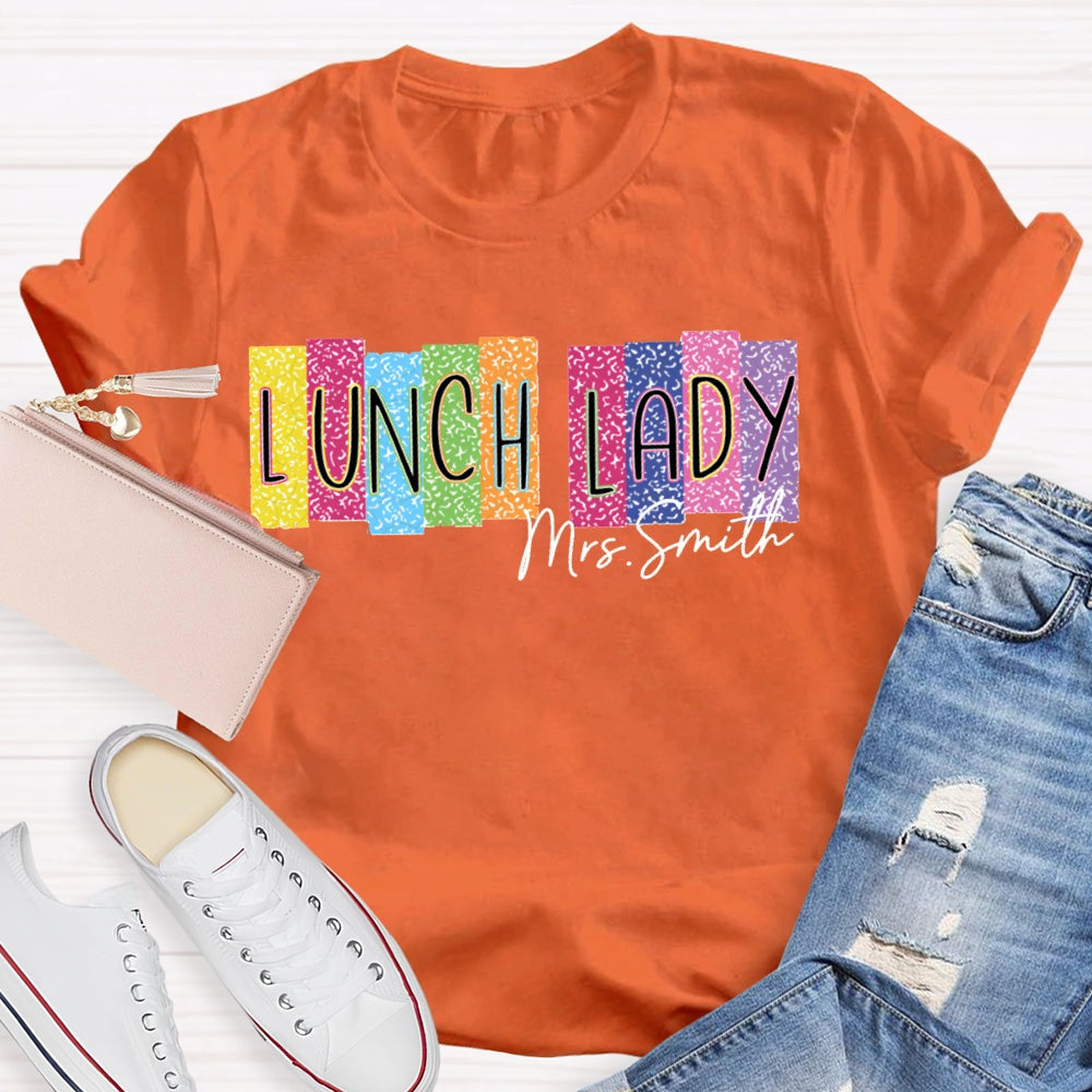 Personalized Name Lunch Lady Color Block Font T-shirt