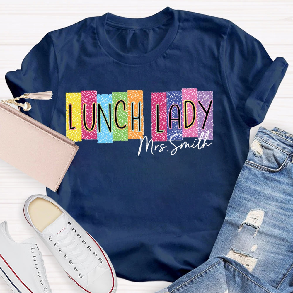Personalized Name Lunch Lady Color Block Font T-shirt