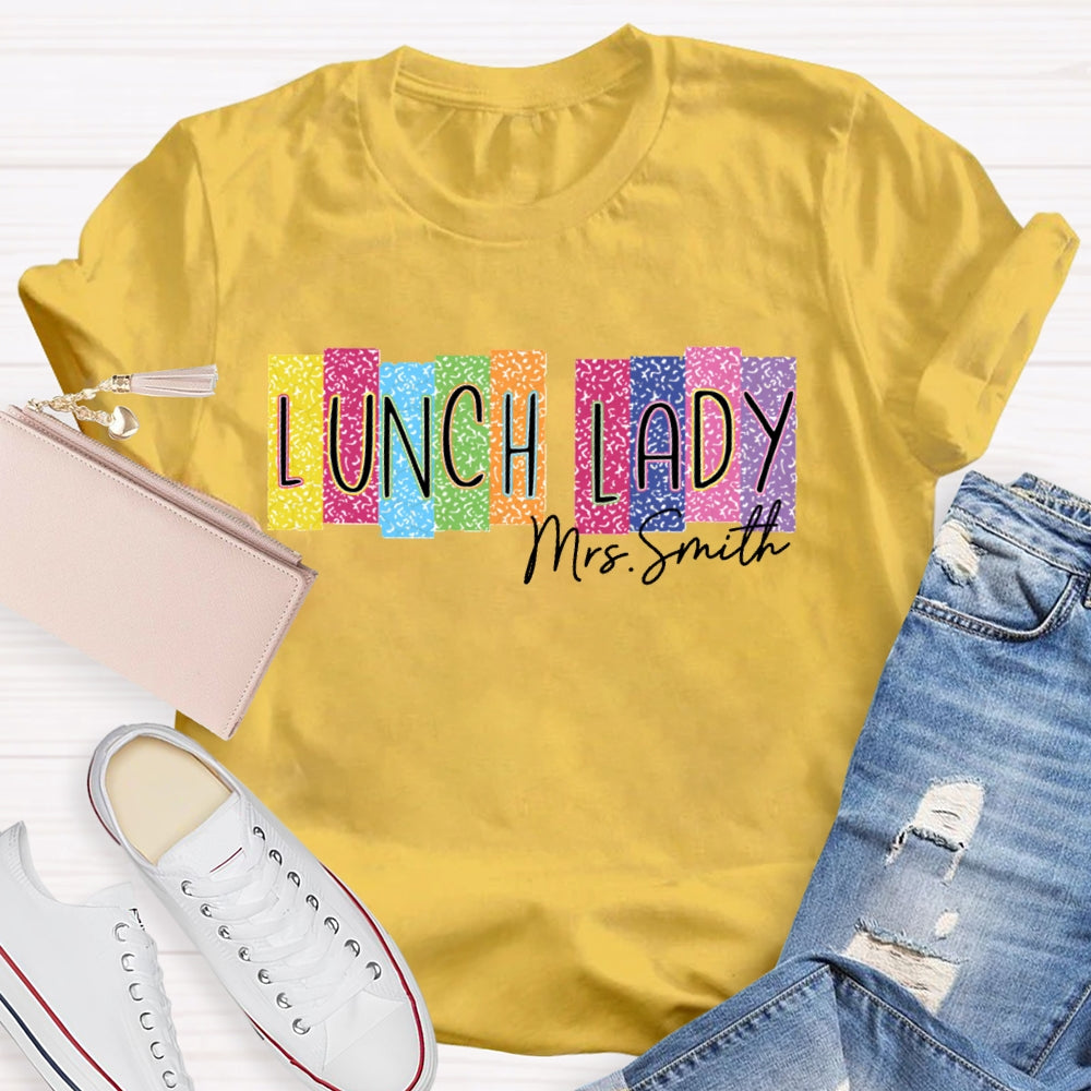 Personalized Name Lunch Lady Color Block Font T-shirt