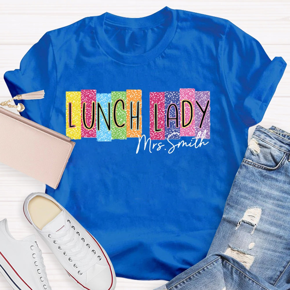 Personalized Name Lunch Lady Color Block Font T-shirt