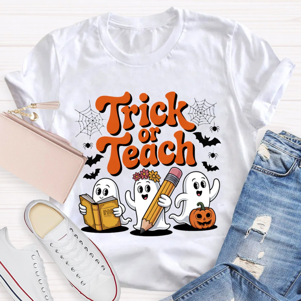 Trick Or Teach Three Cute Ghosts Funny Halloween T-shirt