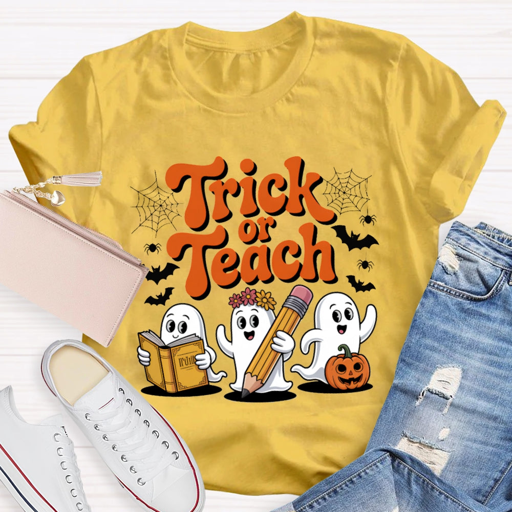 Trick Or Teach Three Cute Ghosts Funny Halloween T-shirt