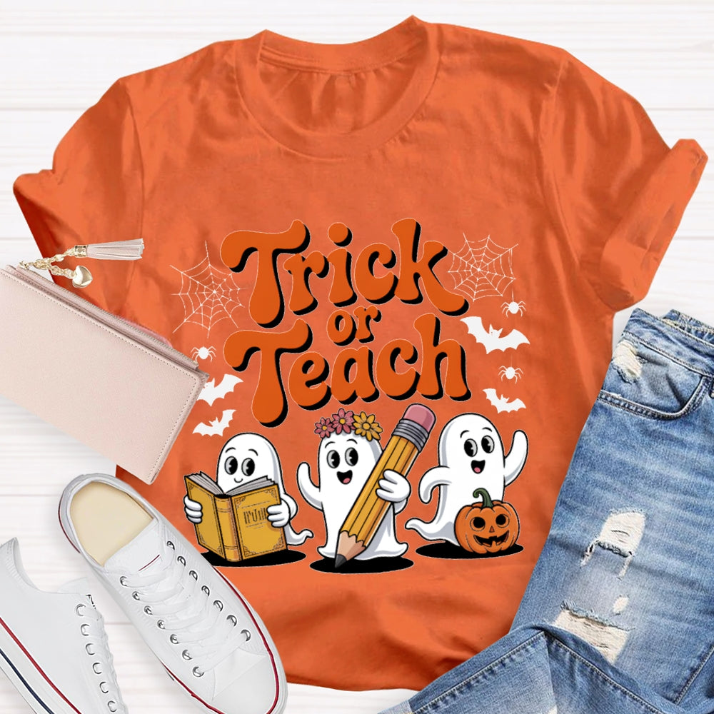 Trick Or Teach Three Cute Ghosts Funny Halloween T-shirt