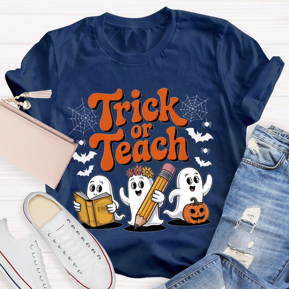 Trick Or Teach Three Cute Ghosts Funny Halloween T-shirt
