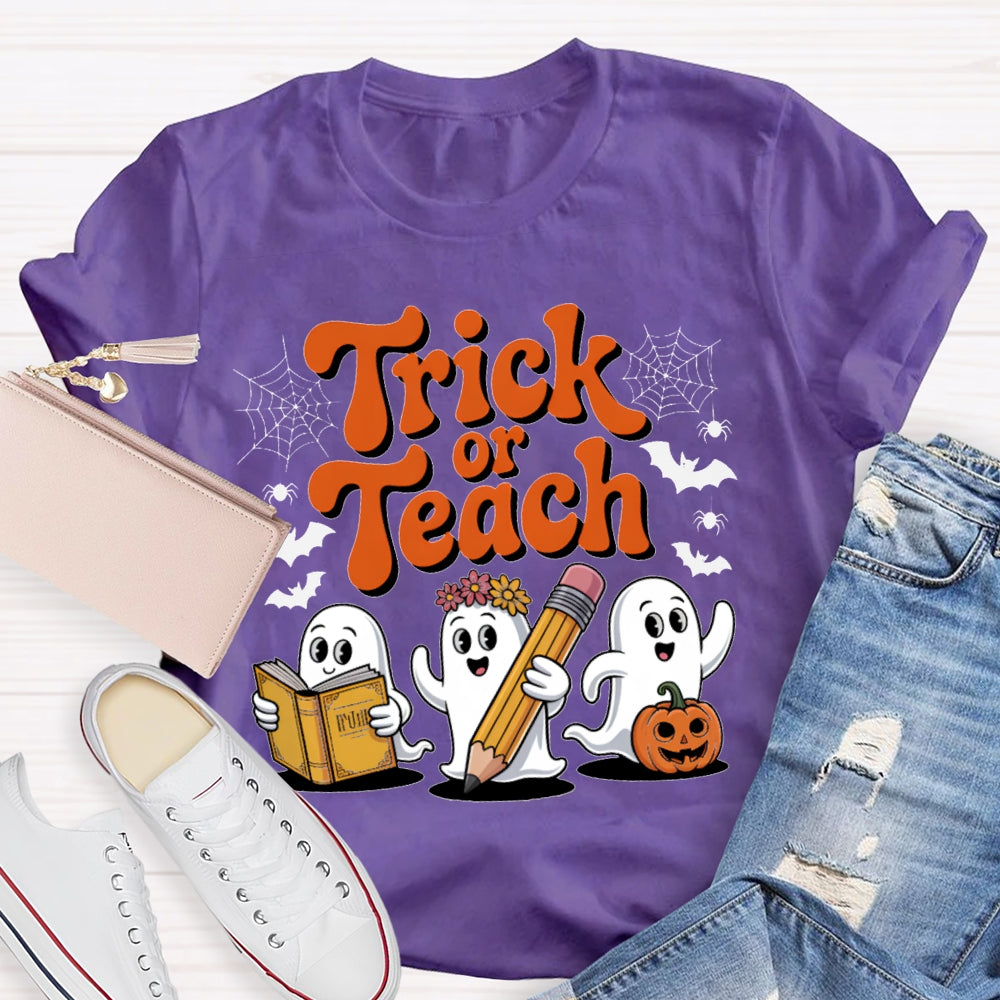 Trick Or Teach Three Cute Ghosts Funny Halloween T-shirt