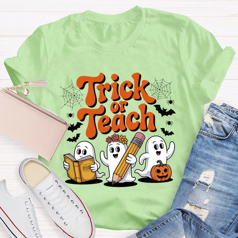 Trick Or Teach Three Cute Ghosts Funny Halloween T-shirt