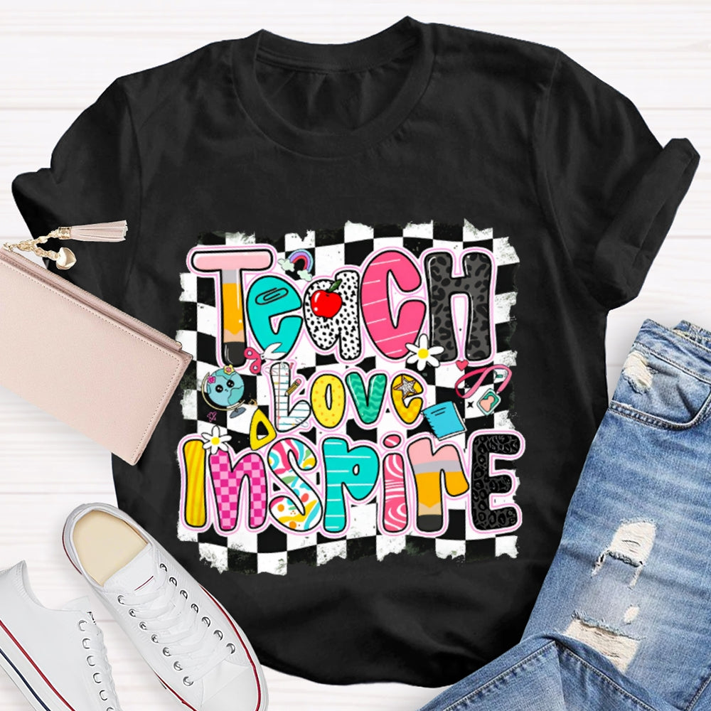 Teach Love Inspire Black And White Squares T-shirt
