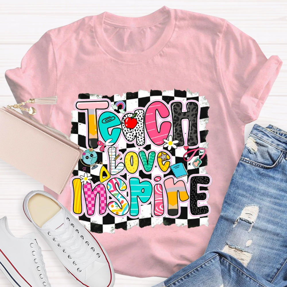 Teach Love Inspire Black And White Squares T-shirt