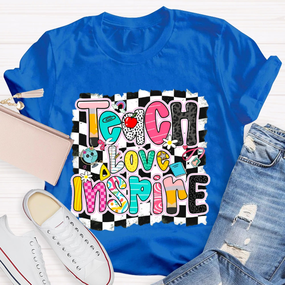Teach Love Inspire Black And White Squares T-shirt