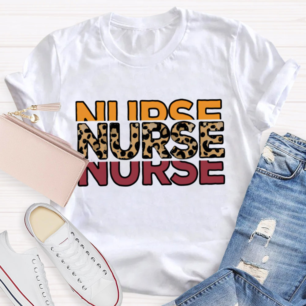 School Nurse Colorful And Leopard Print Fonts T-shirt