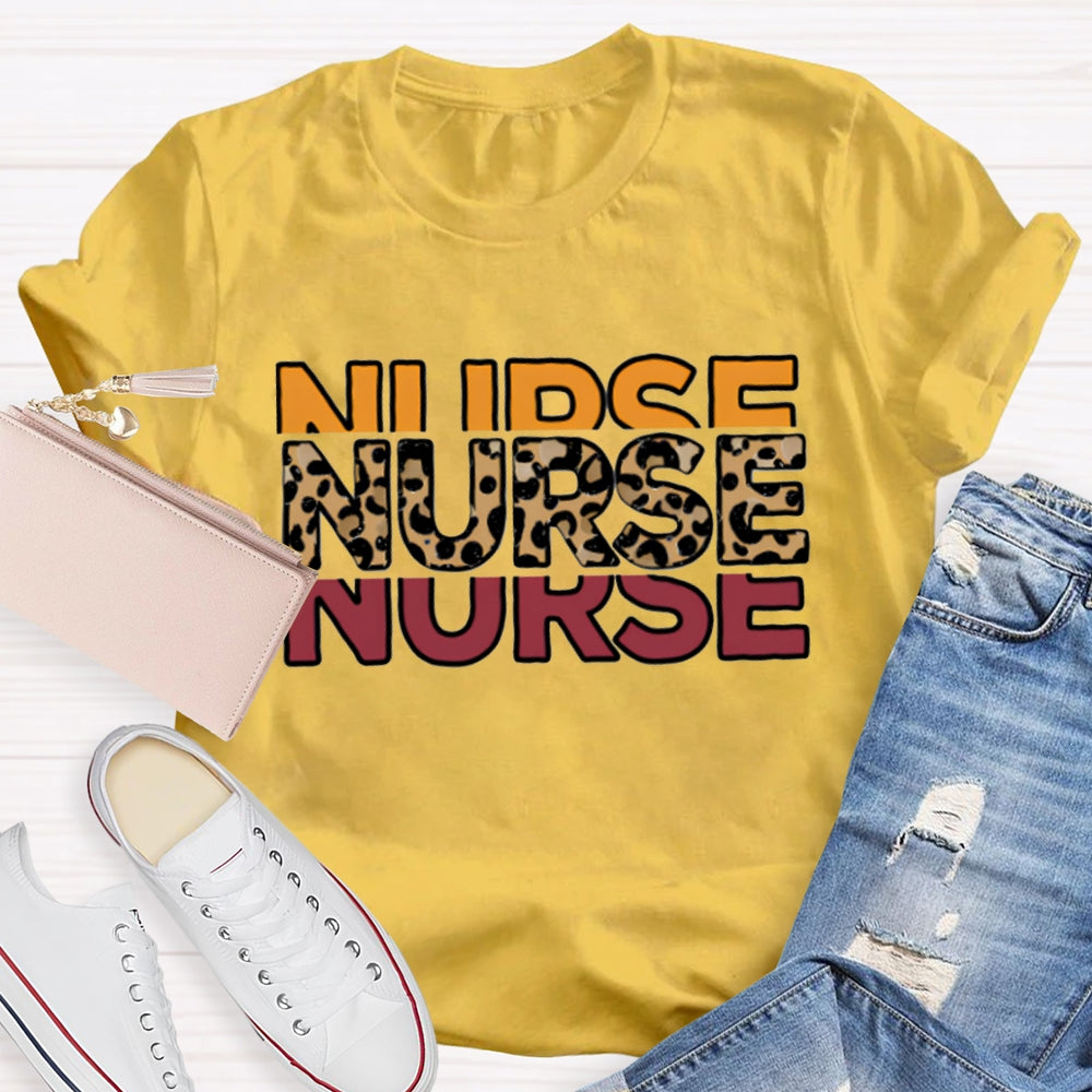 School Nurse Colorful And Leopard Print Fonts T-shirt