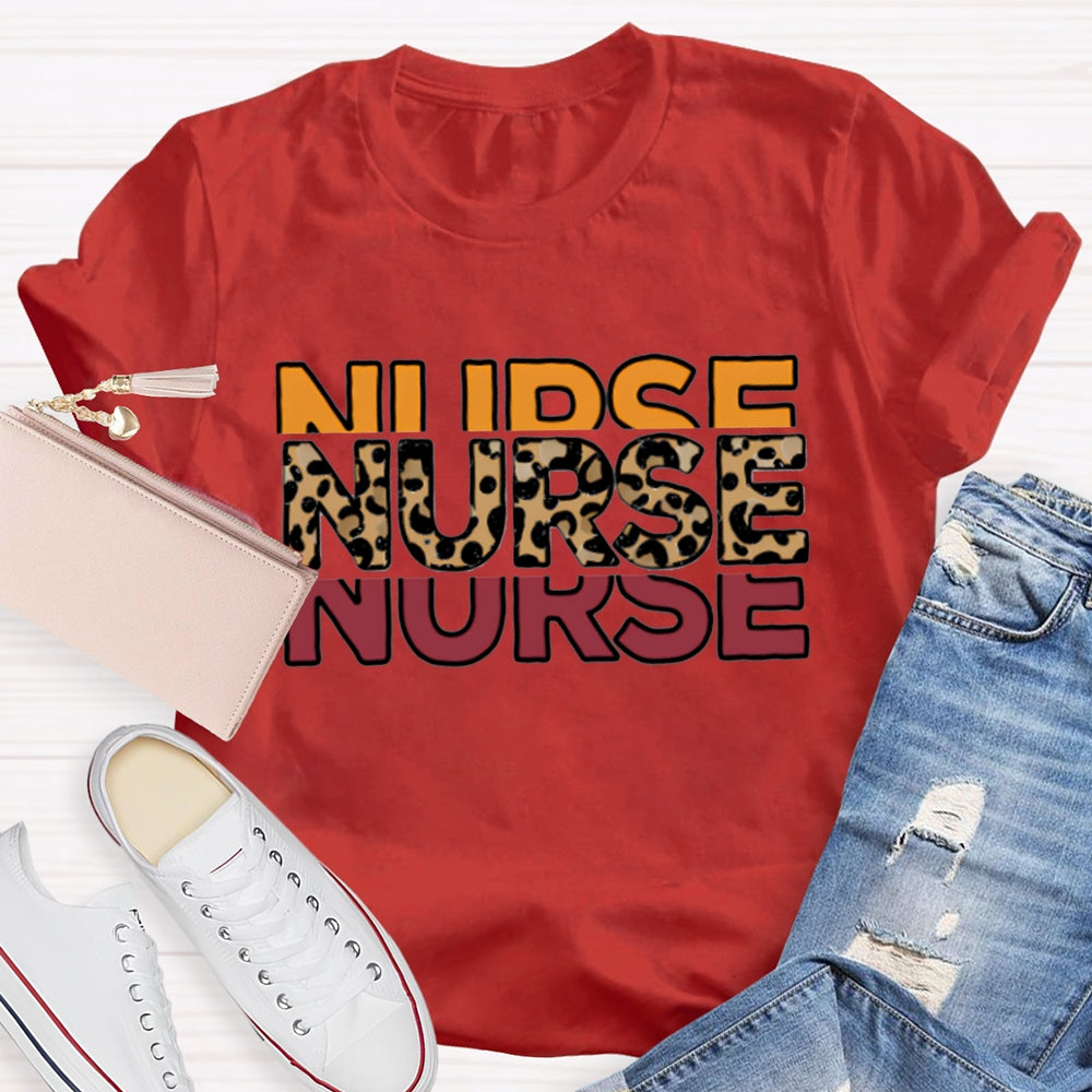 School Nurse Colorful And Leopard Print Fonts T-shirt