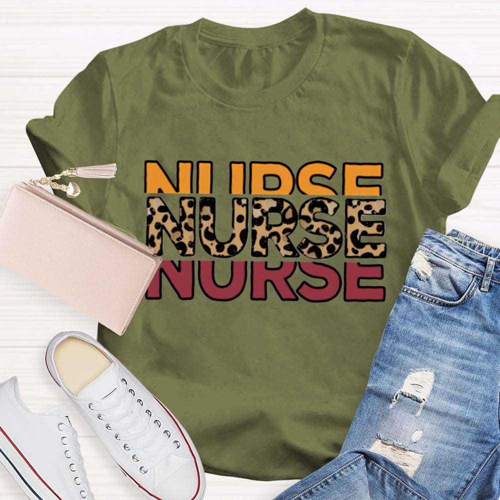 School Nurse Colorful And Leopard Print Fonts T-shirt
