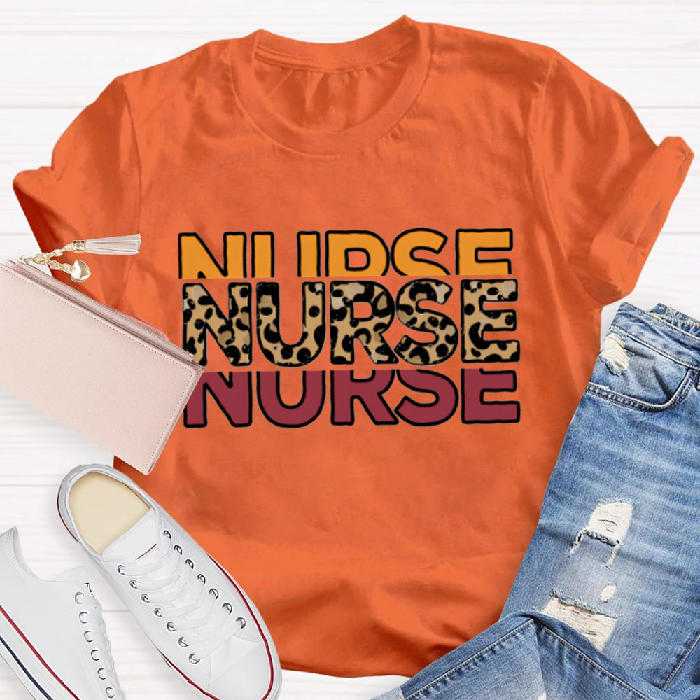 School Nurse Colorful And Leopard Print Fonts T-shirt