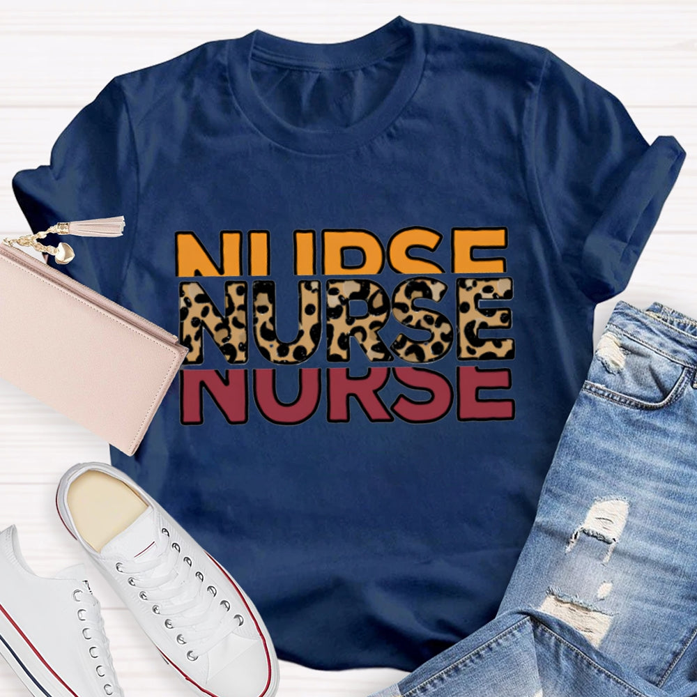 School Nurse Colorful And Leopard Print Fonts T-shirt