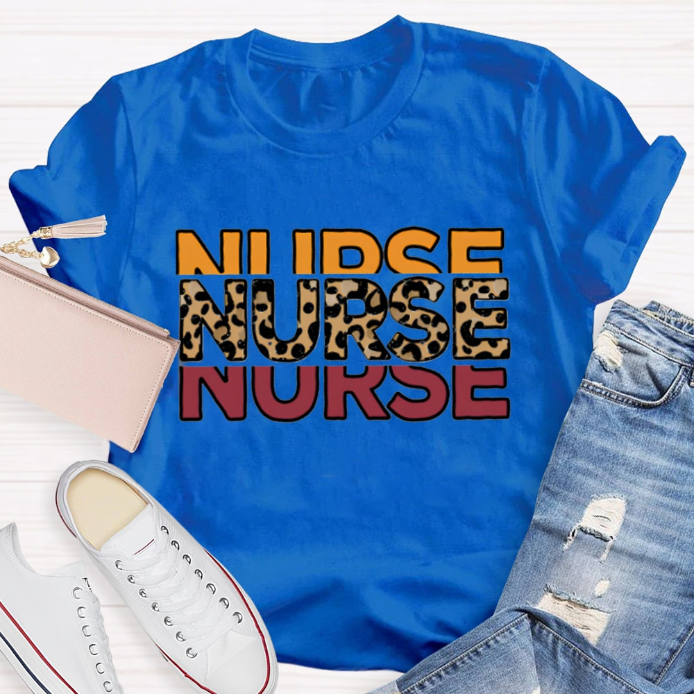 School Nurse Colorful And Leopard Print Fonts T-shirt