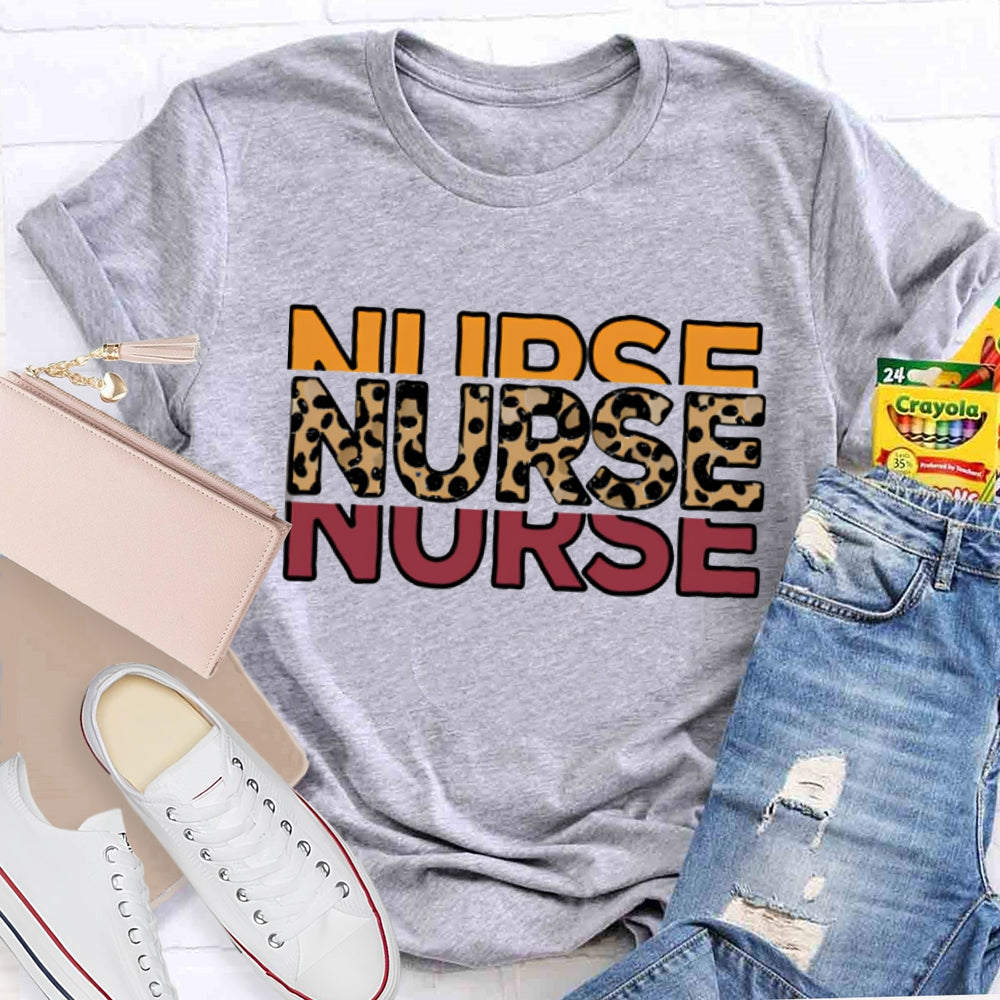 School Nurse Colorful And Leopard Print Fonts T-shirt