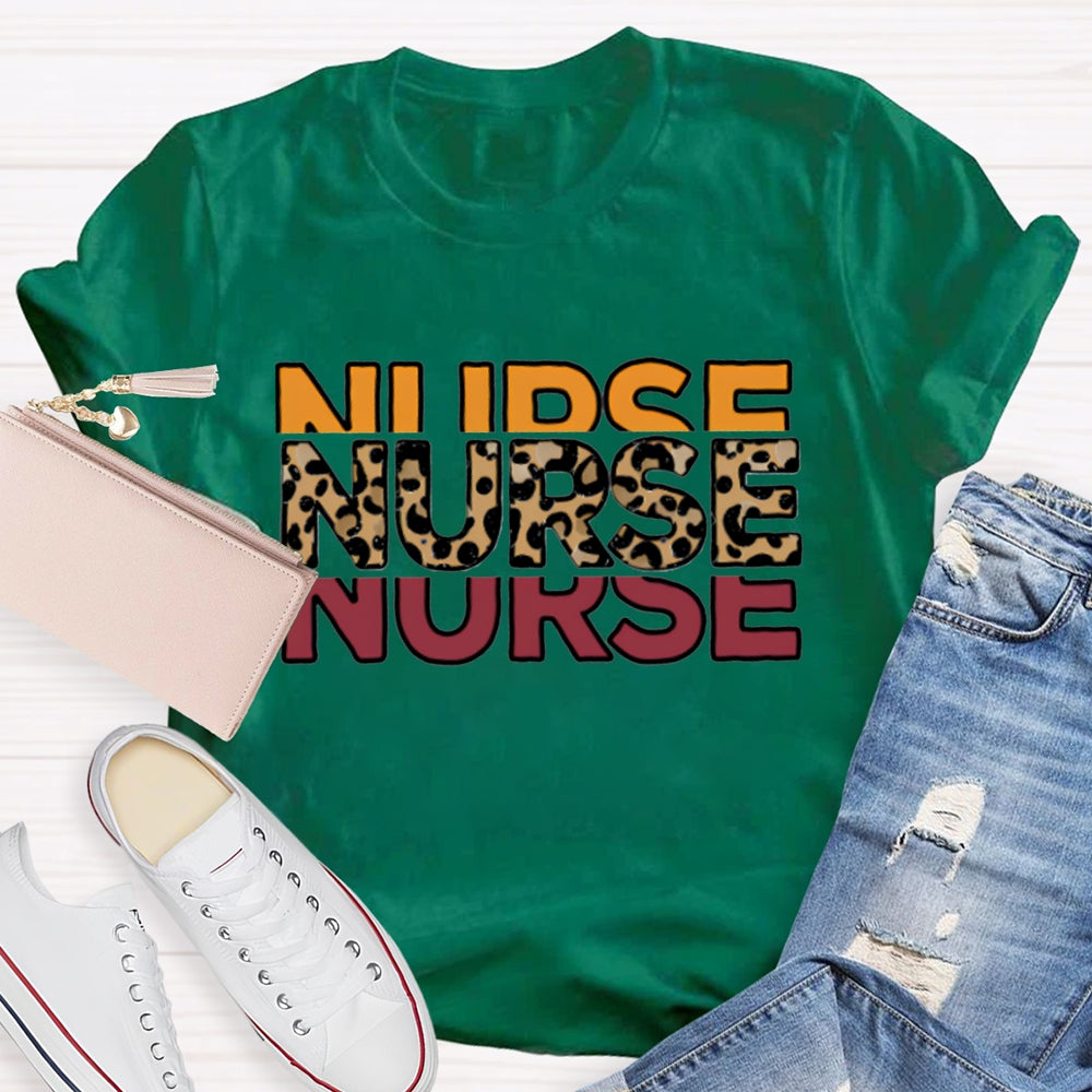 School Nurse Colorful And Leopard Print Fonts T-shirt