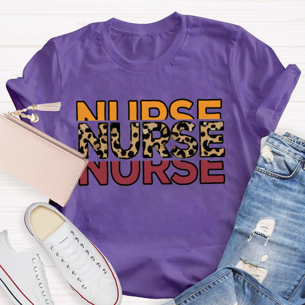 School Nurse Colorful And Leopard Print Fonts T-shirt
