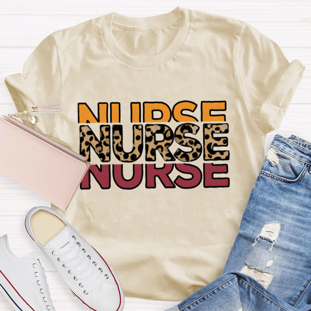 School Nurse Colorful And Leopard Print Fonts T-shirt