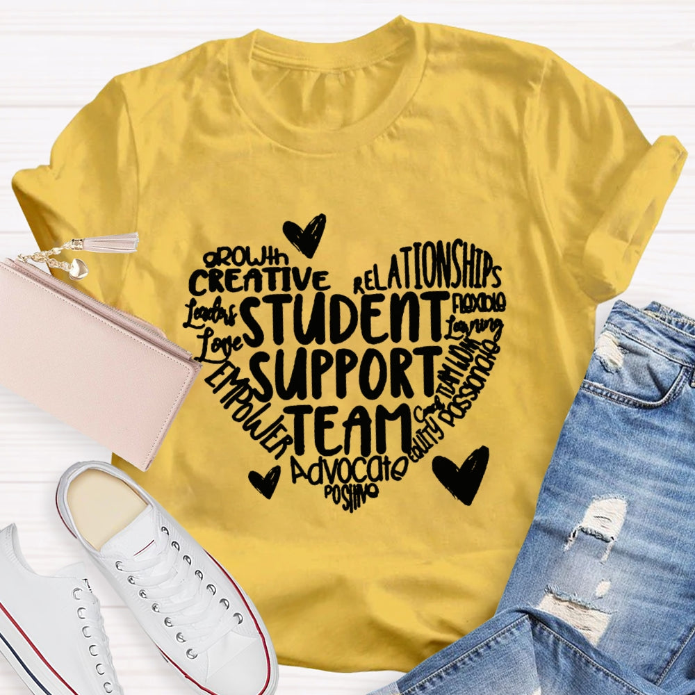 Student Support Team Font Heart T-shirt