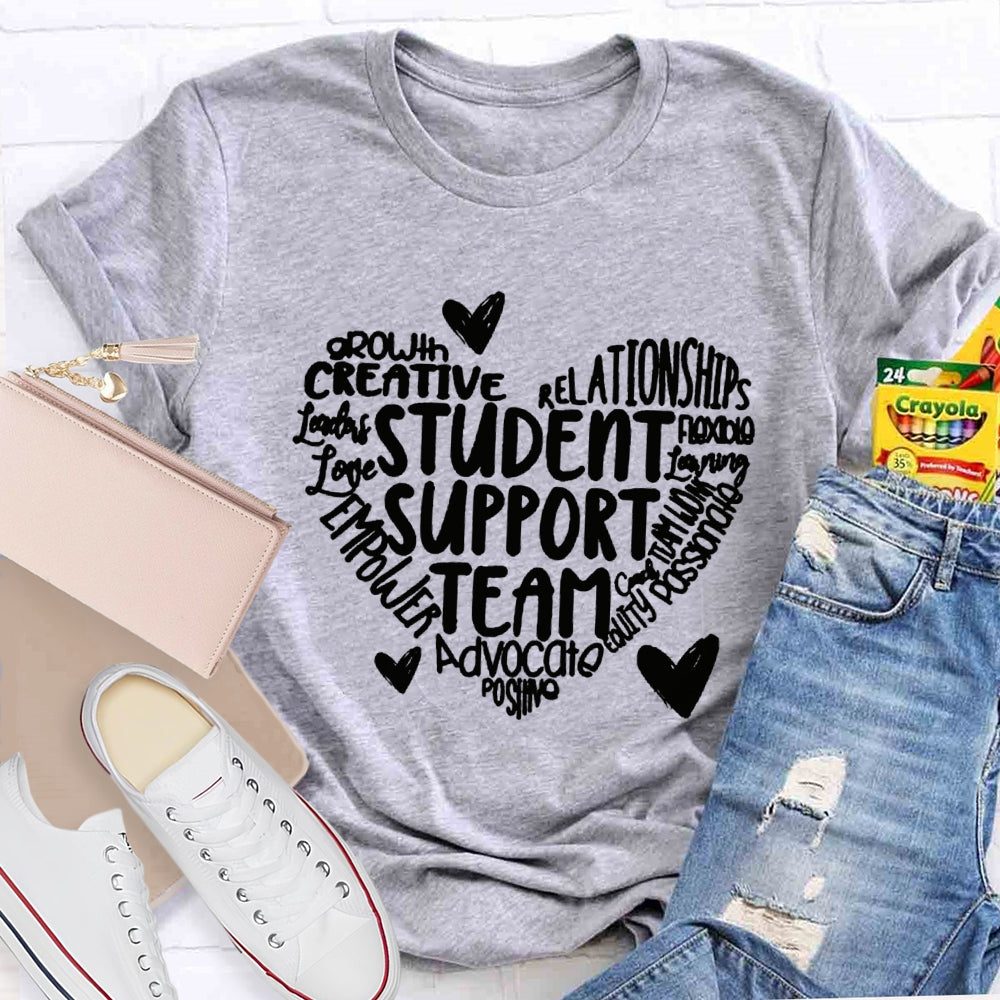 Student Support Team Font Heart T-shirt
