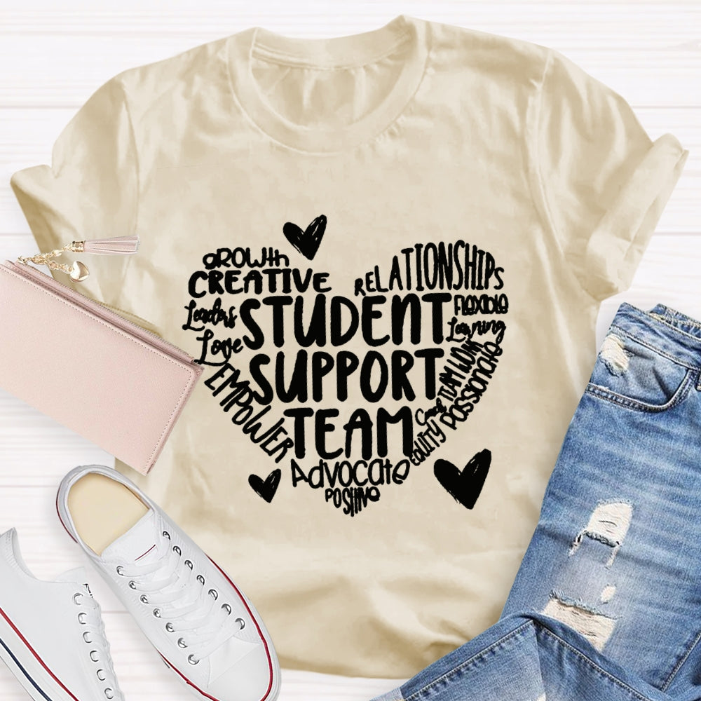 Student Support Team Font Heart T-shirt