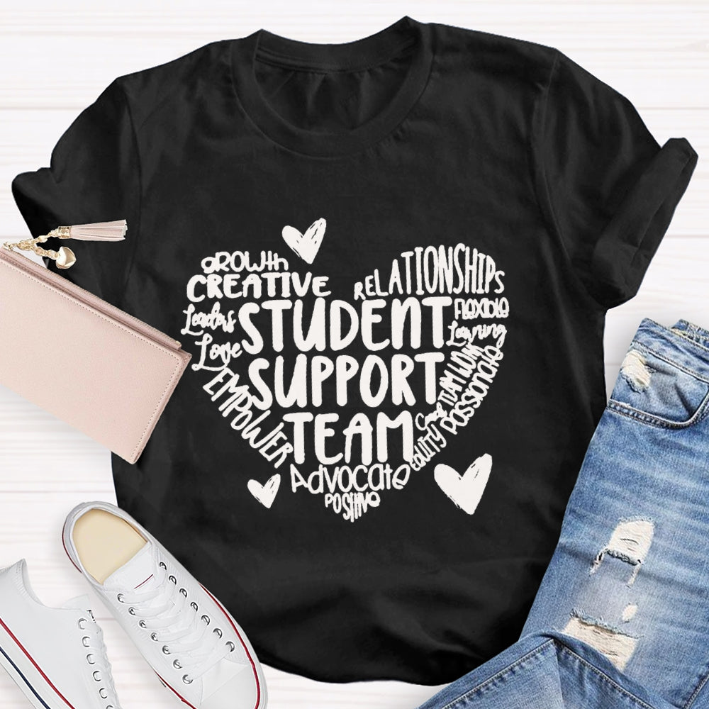 Student Support Team Font Heart T-shirt