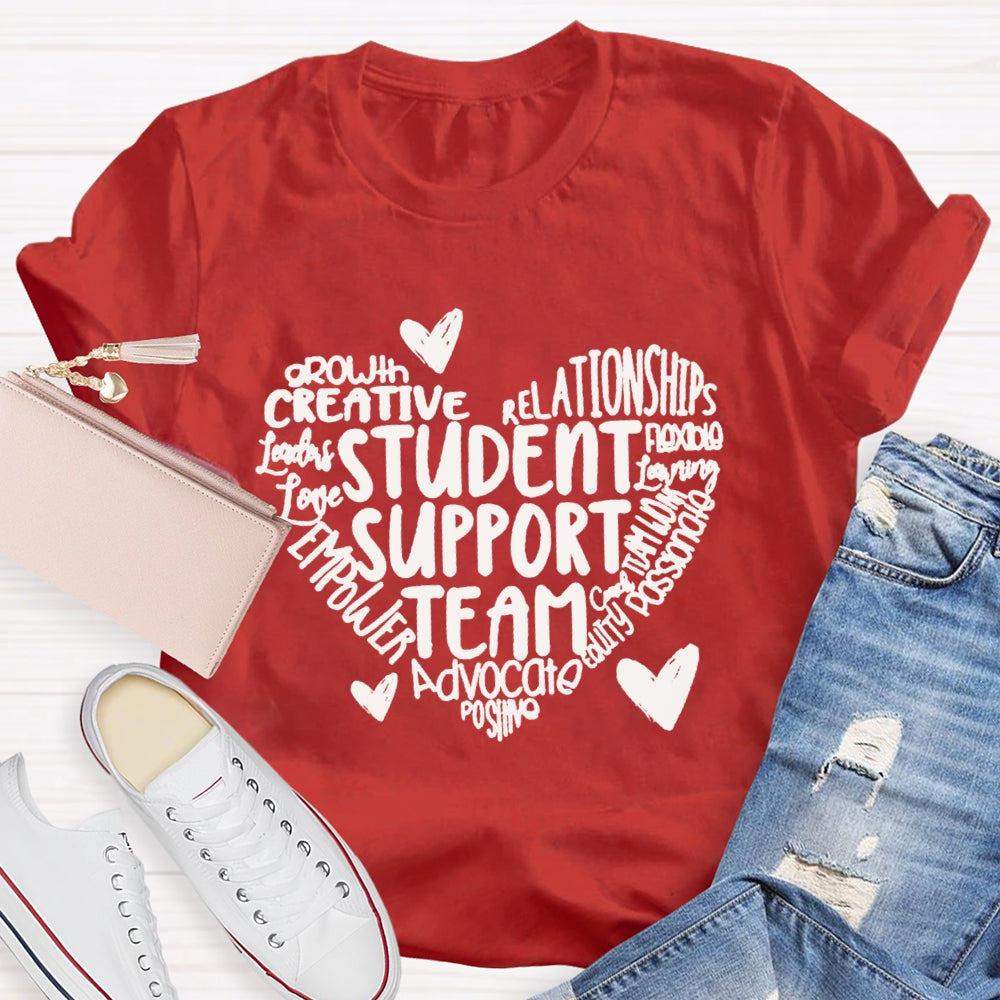 Student Support Team Font Heart T-shirt