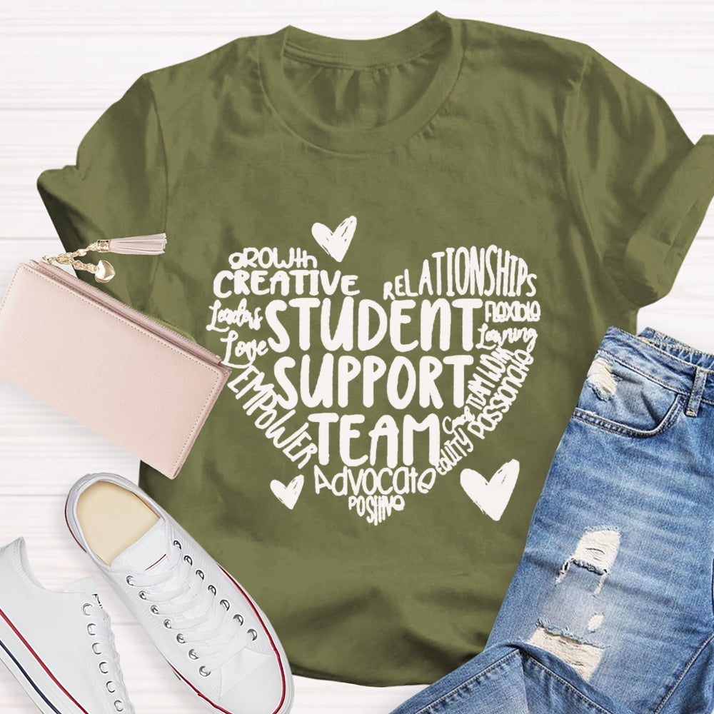 Student Support Team Font Heart T-shirt