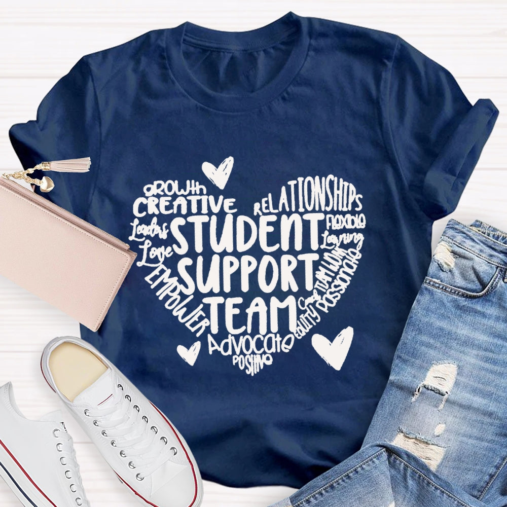 Student Support Team Font Heart T-shirt