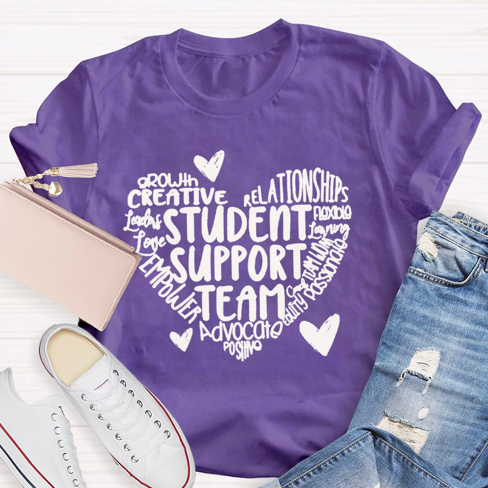 Student Support Team Font Heart T-shirt