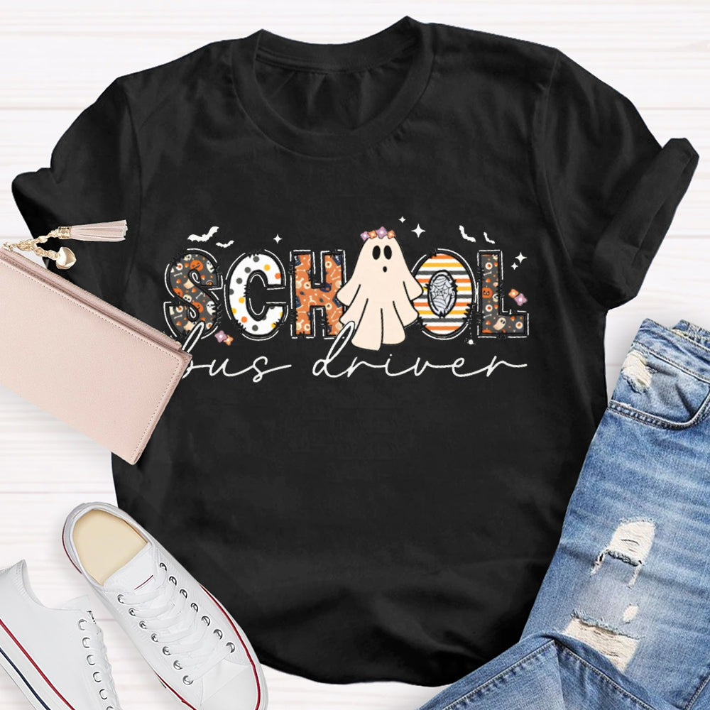 School Bus Driver Cute Little Ghost Halloween T-shirt