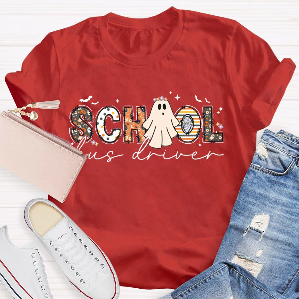 School Bus Driver Cute Little Ghost Halloween T-shirt