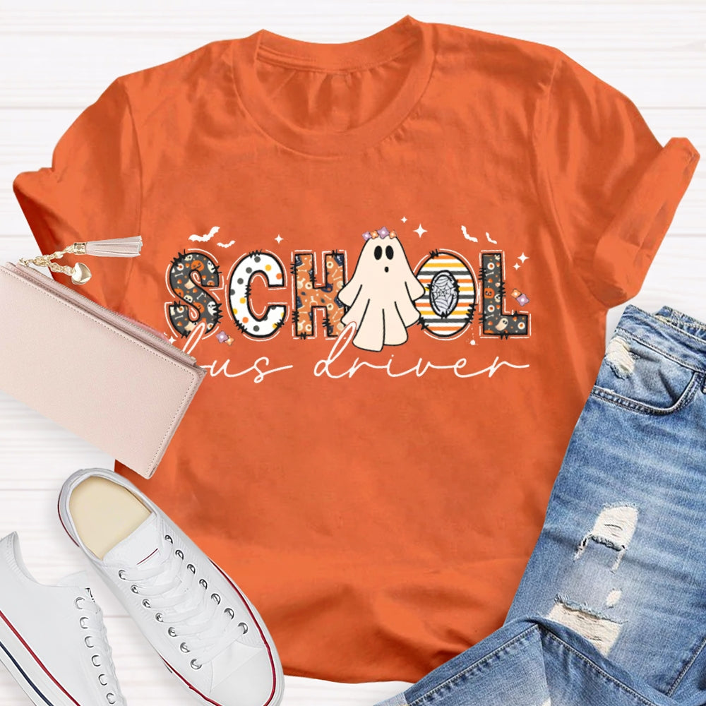 School Bus Driver Cute Little Ghost Halloween T-shirt