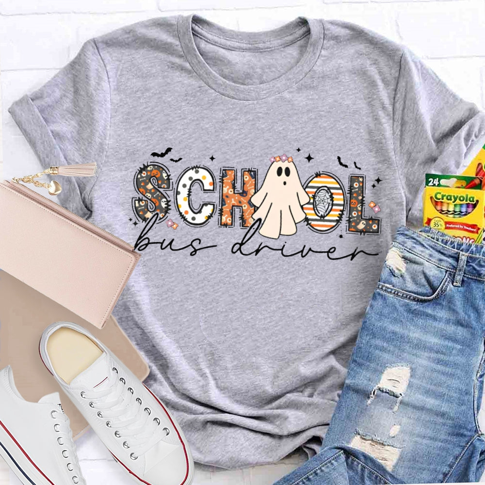 School Bus Driver Cute Little Ghost Halloween T-shirt