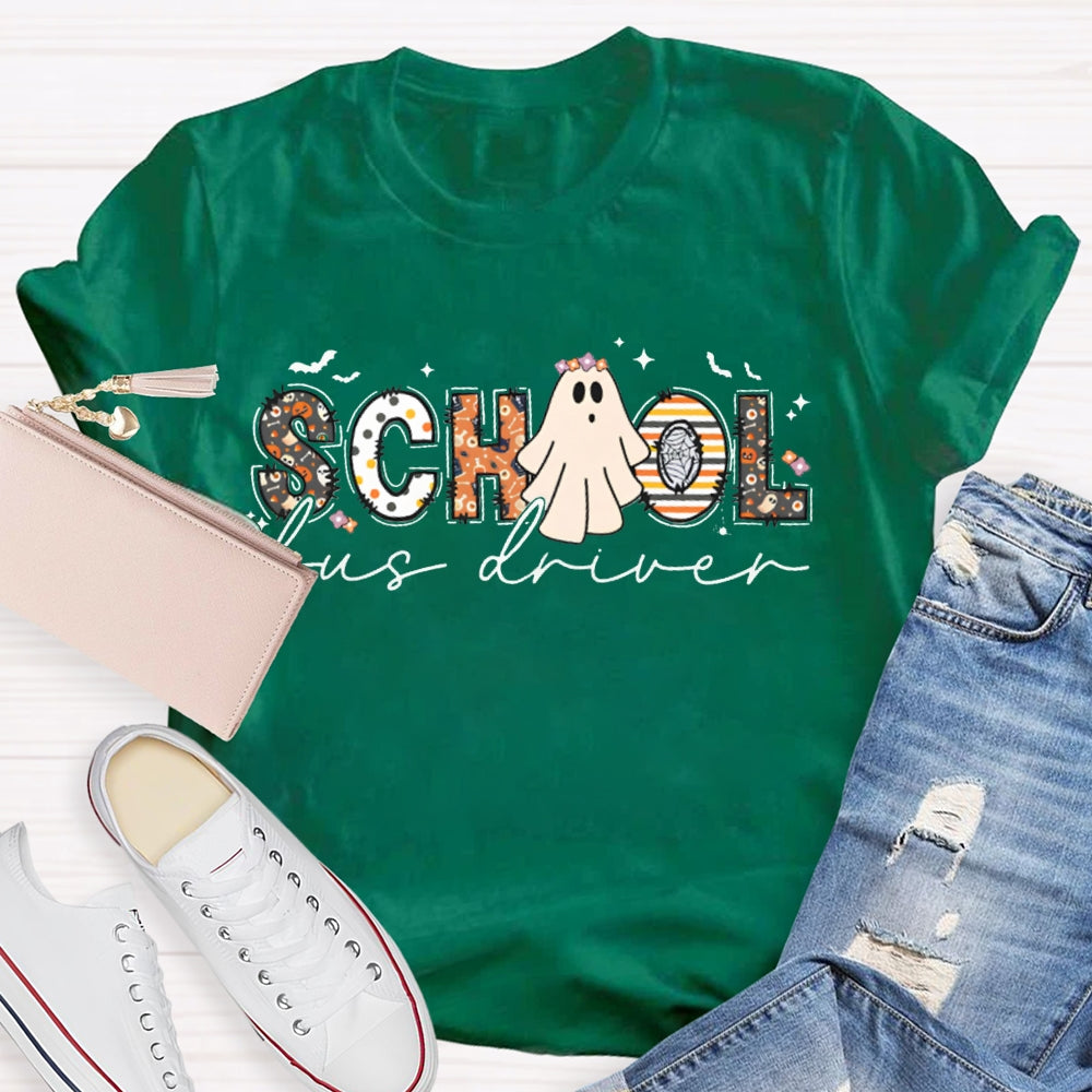 School Bus Driver Cute Little Ghost Halloween T-shirt
