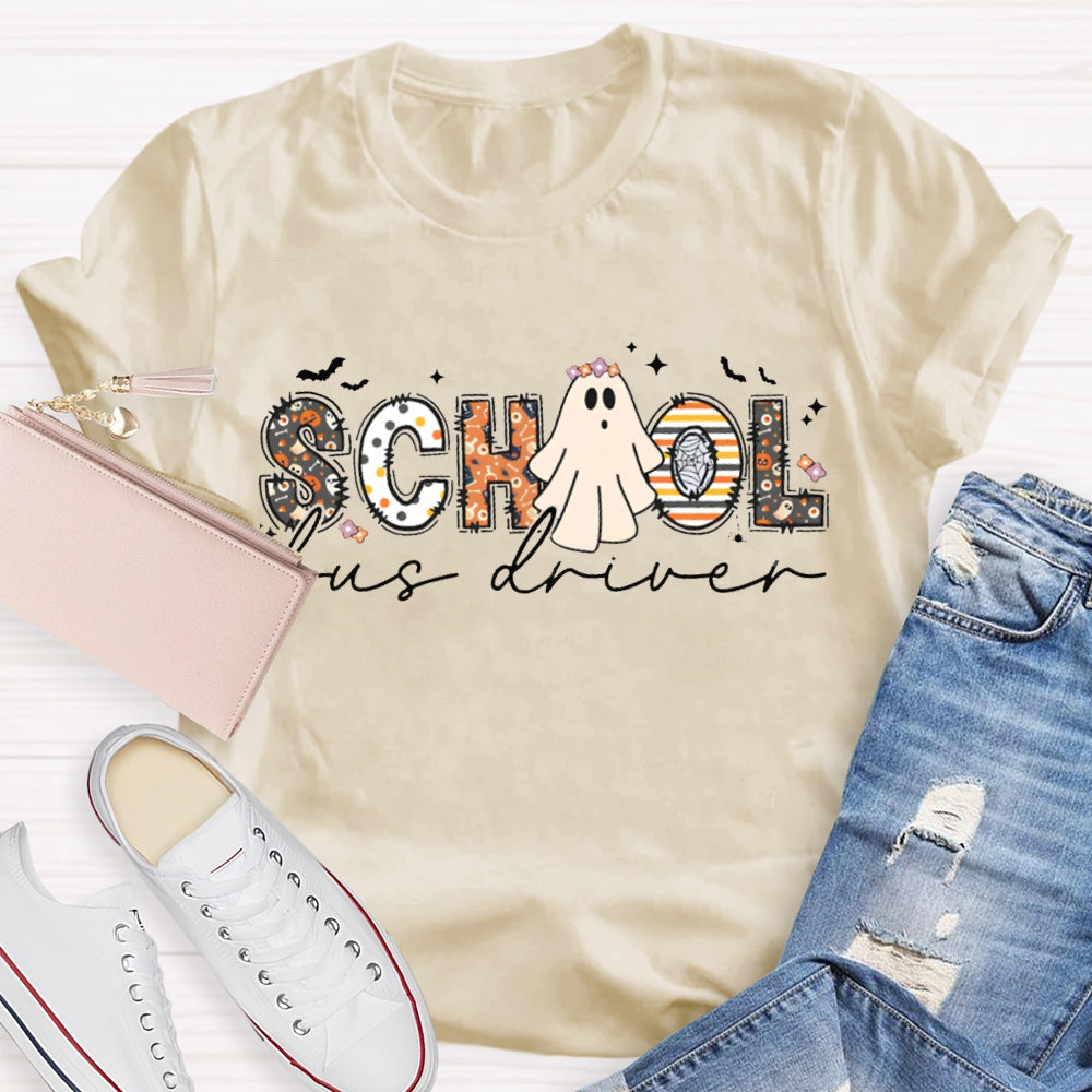 School Bus Driver Cute Little Ghost Halloween T-shirt