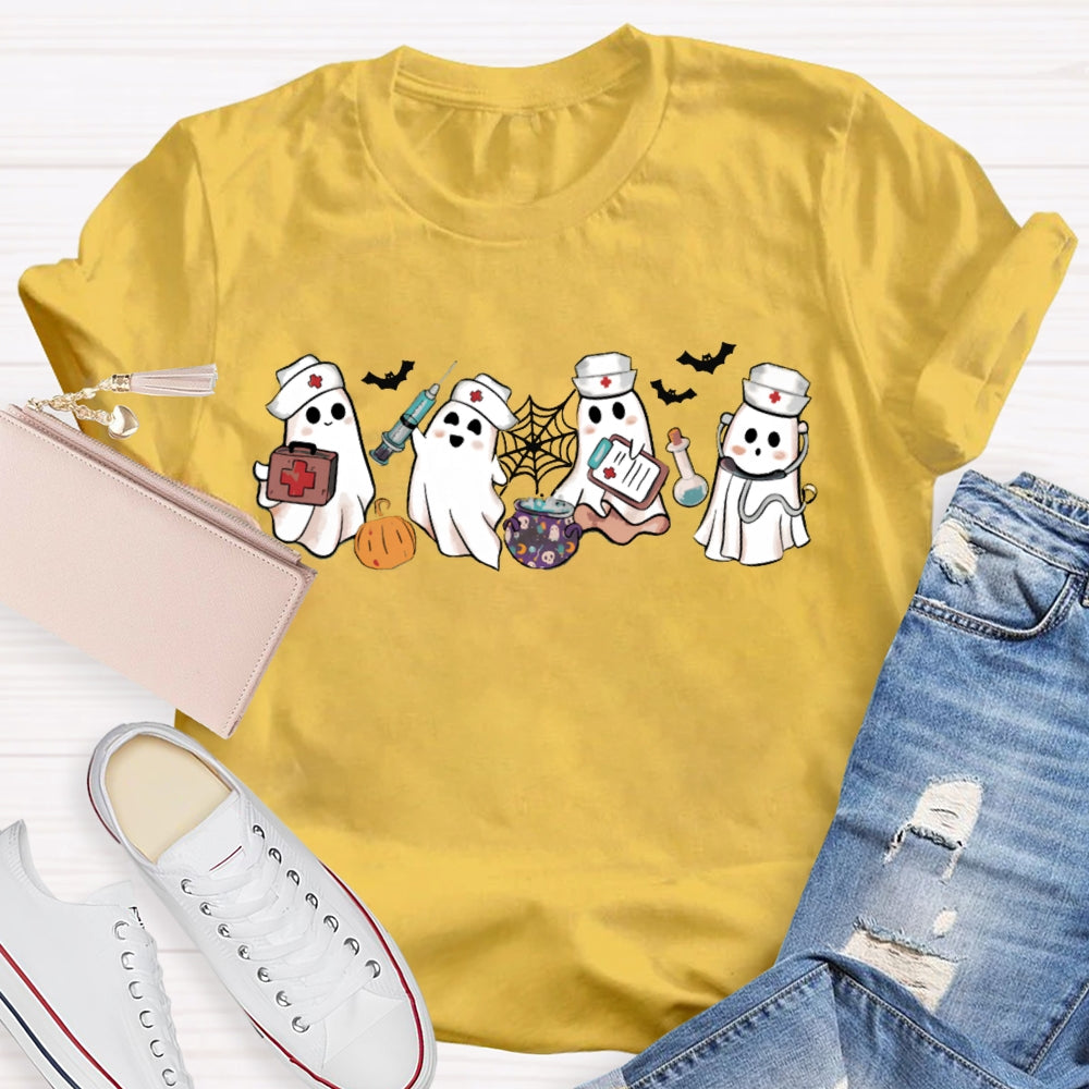 School Nurse Four Busy Little Ghosts Halloween T-shirt