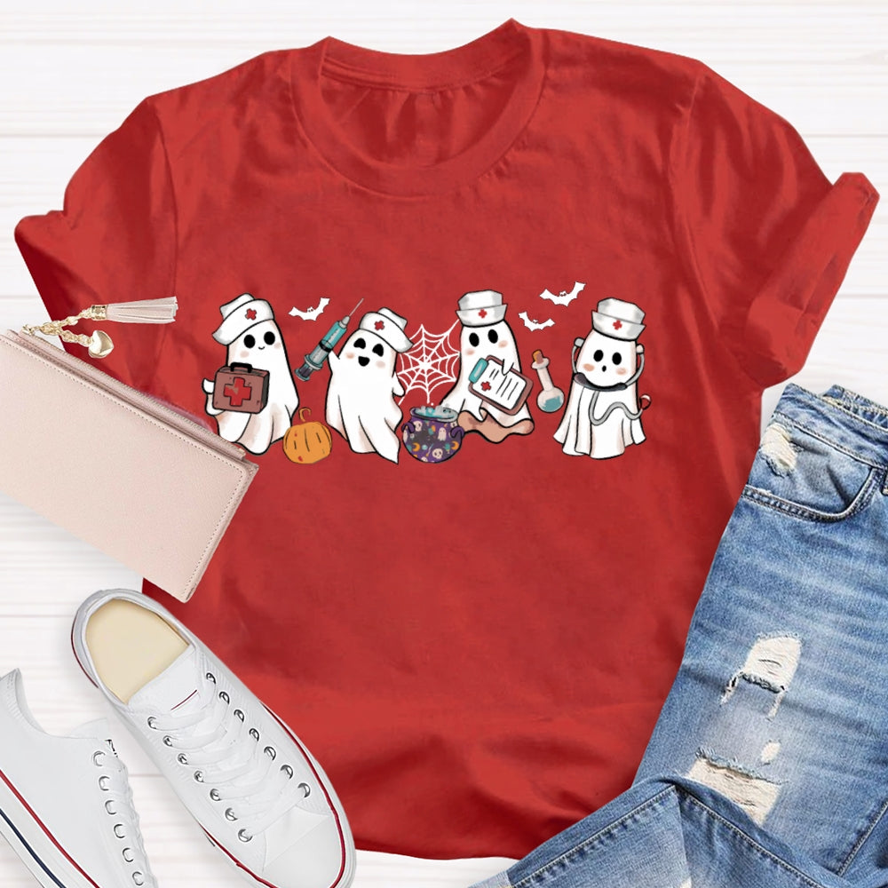 School Nurse Four Busy Little Ghosts Halloween T-shirt