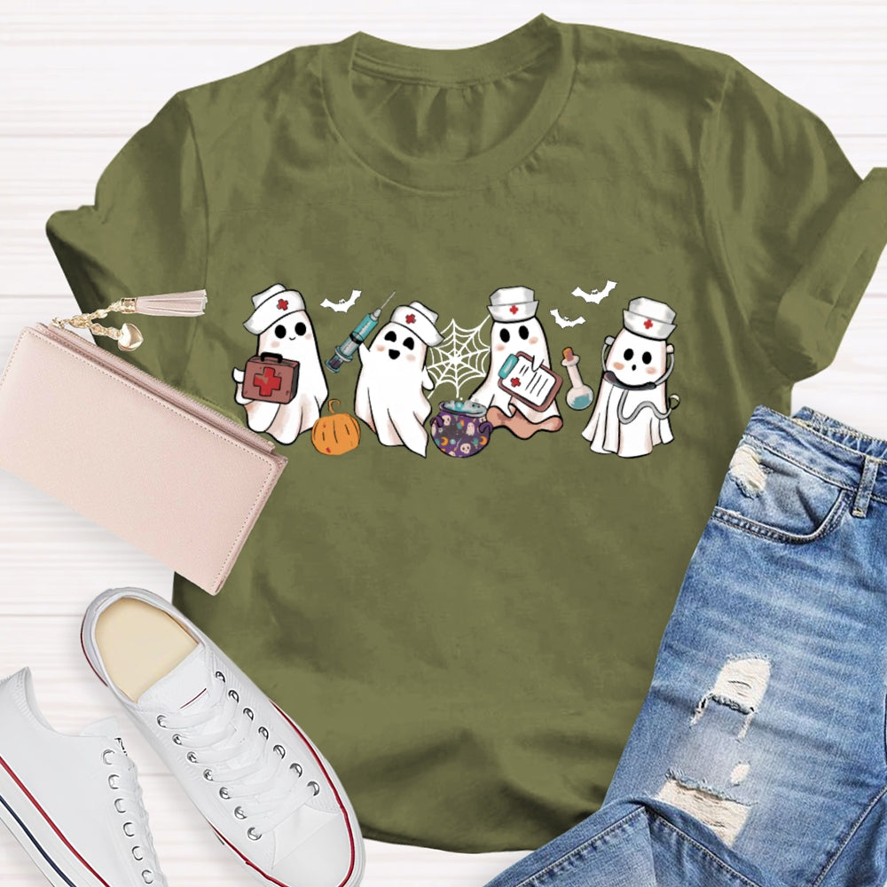 School Nurse Four Busy Little Ghosts Halloween T-shirt