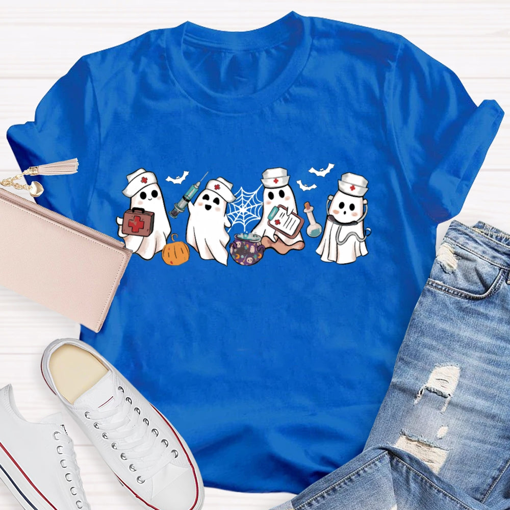 School Nurse Four Busy Little Ghosts Halloween T-shirt
