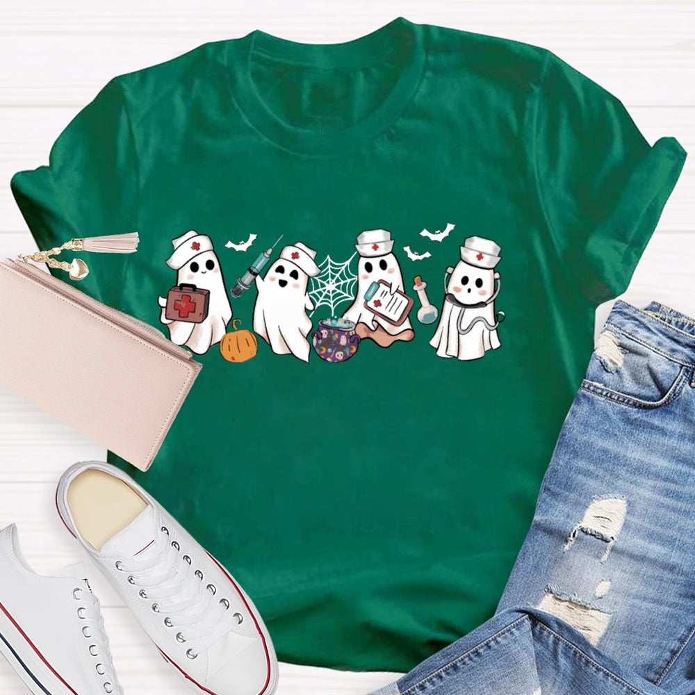 School Nurse Four Busy Little Ghosts Halloween T-shirt