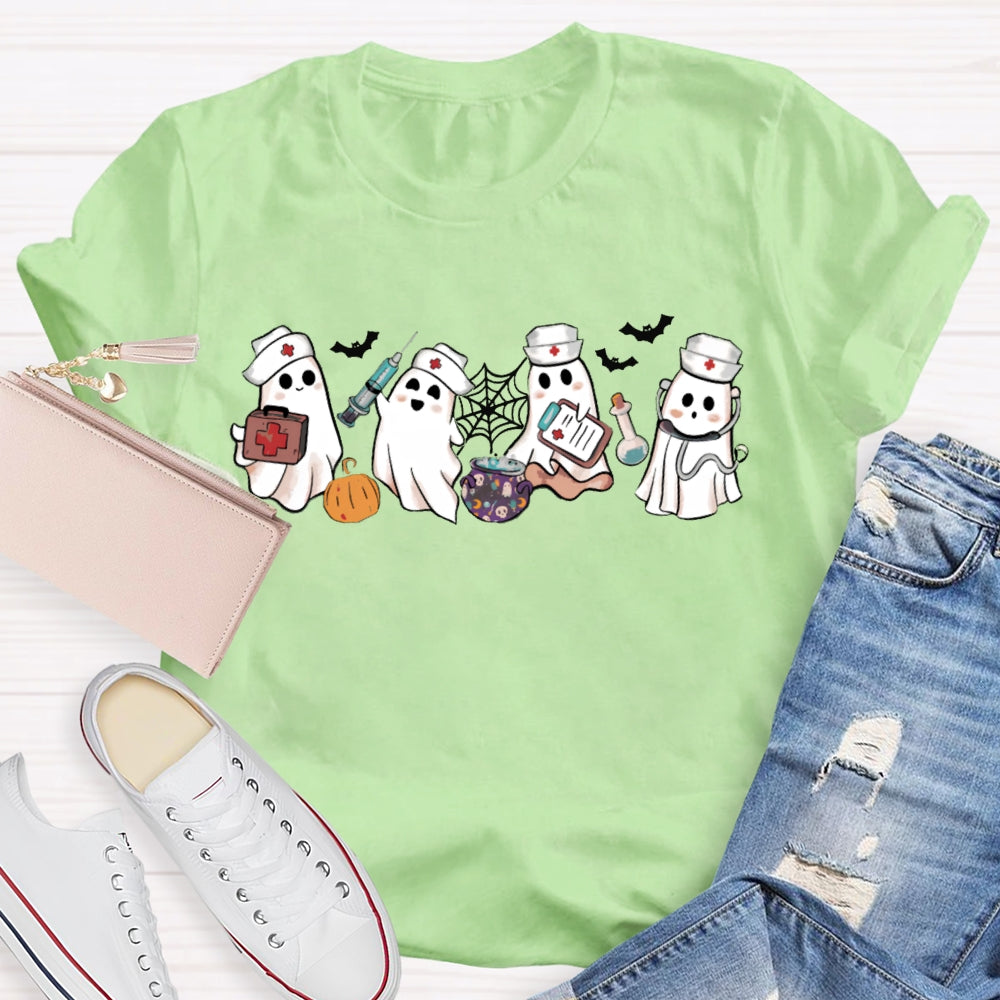 School Nurse Four Busy Little Ghosts Halloween T-shirt