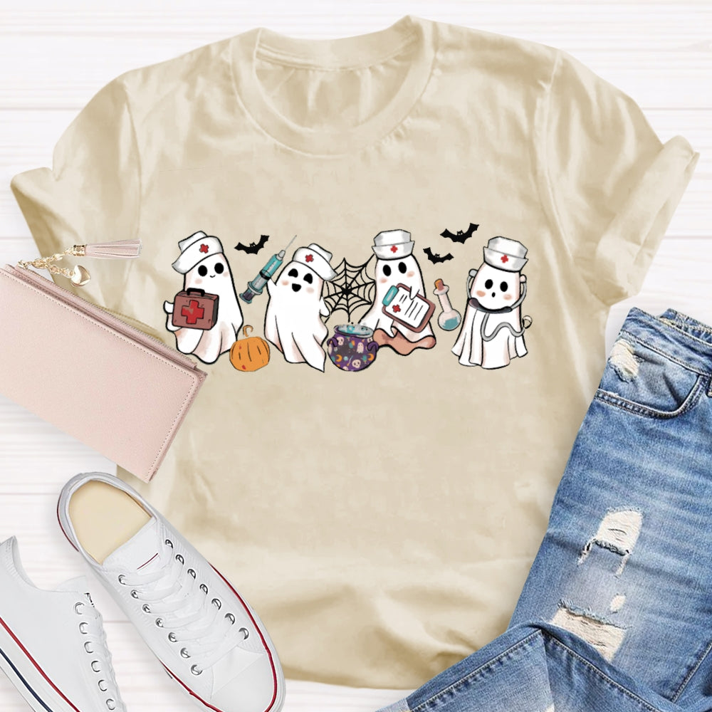 School Nurse Four Busy Little Ghosts Halloween T-shirt