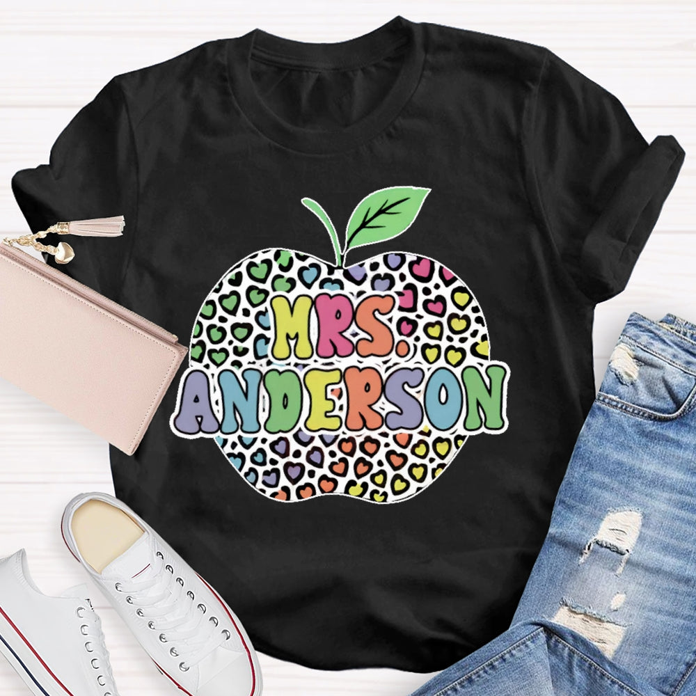 Personalized Name Colorful Leopard Print Apples T-shirt