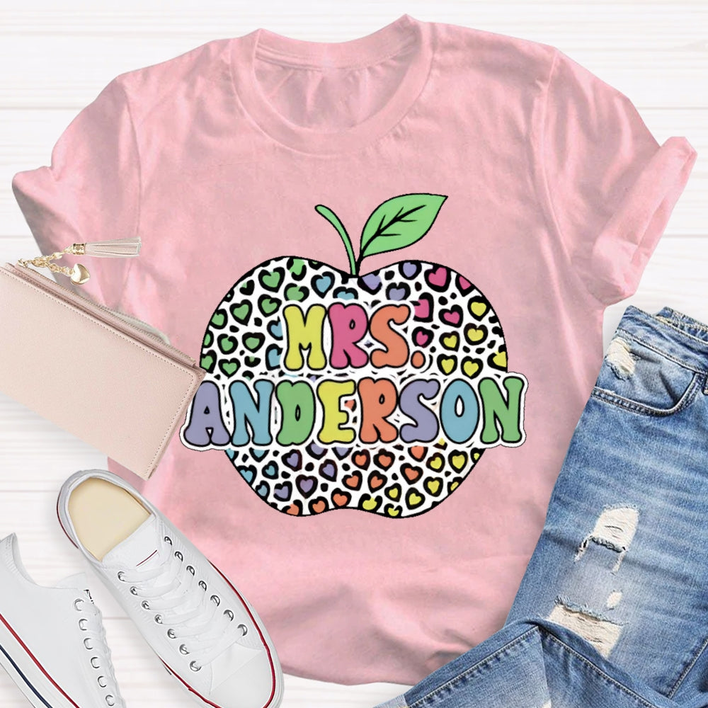 Personalized Name Colorful Leopard Print Apples T-shirt