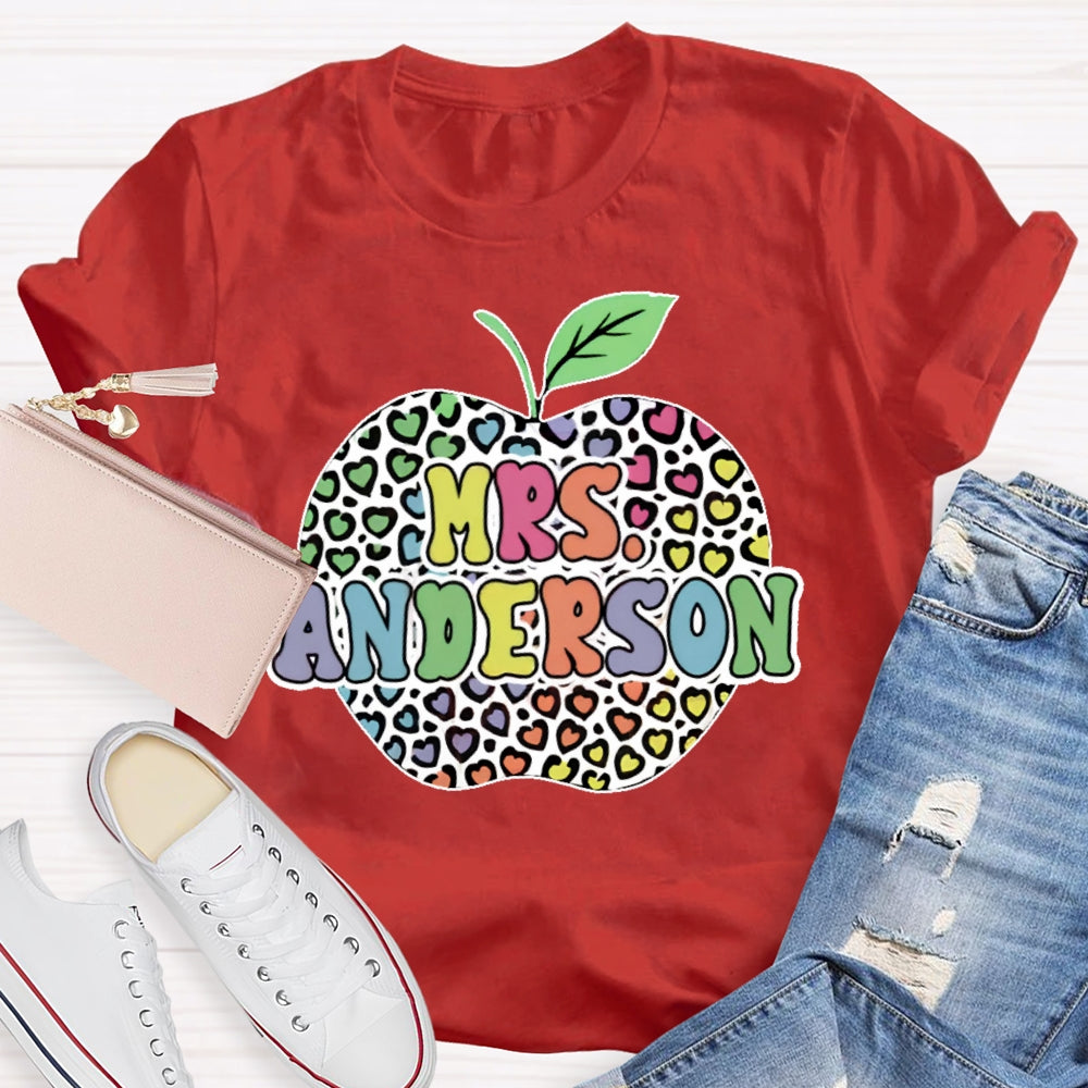 Personalized Name Colorful Leopard Print Apples T-shirt