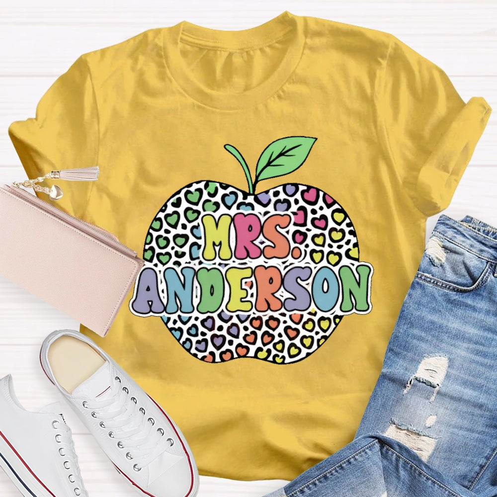 Personalized Name Colorful Leopard Print Apples T-shirt